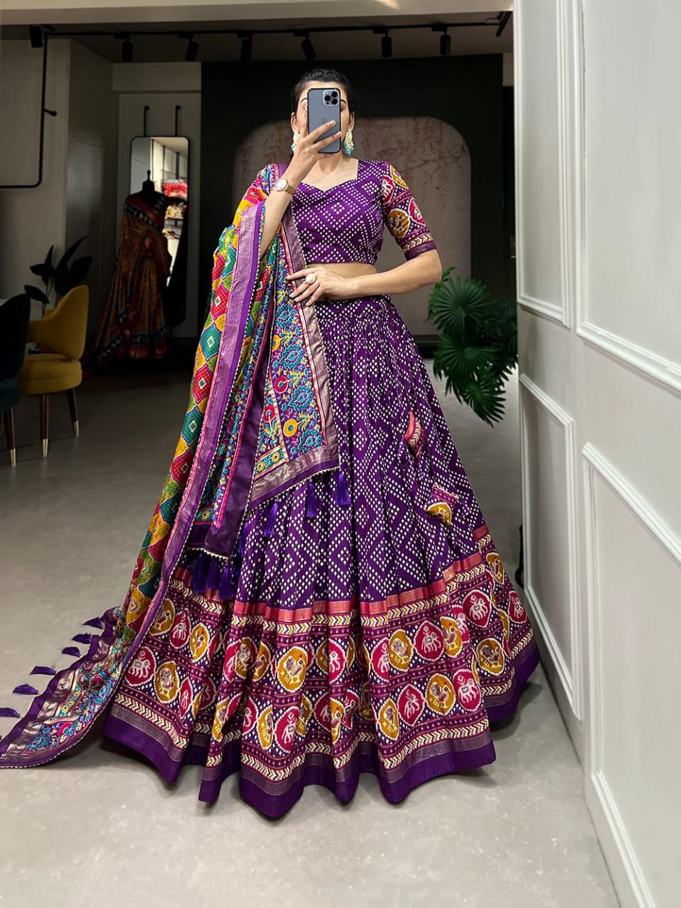 TusserSilk Lehenga Choli with Intricate Print and Dupatta